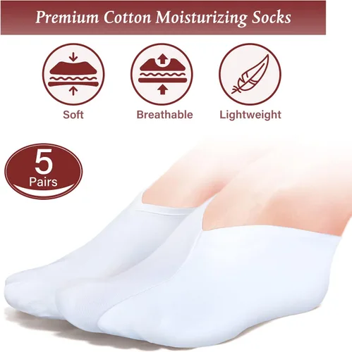 Vista 8 de Calcetines hidratantes para pies secos, 5 pares de calcetines de algodón