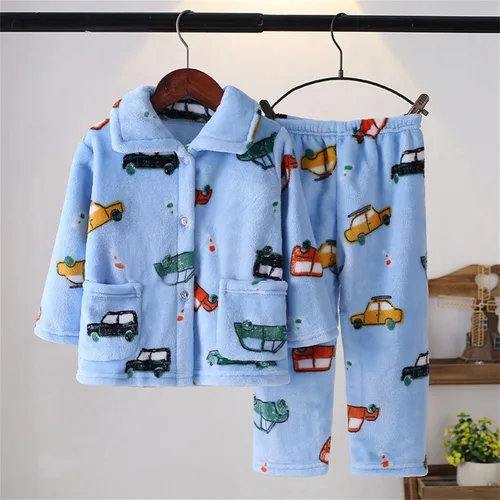 Vista 2 de TBUIALL Traje de franela para niño, traje de terciopelo coral para el hogar, traje casual para niños y niños de 0 a 9 años de cuidado de la madre