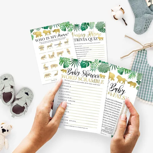 Vista 2 de 25 Safari Word Scramble para baby shower, 25 juegos verdaderos o falsos, 25 juegos de animales para bebés, 25 juegos de rimas para guardería, 4