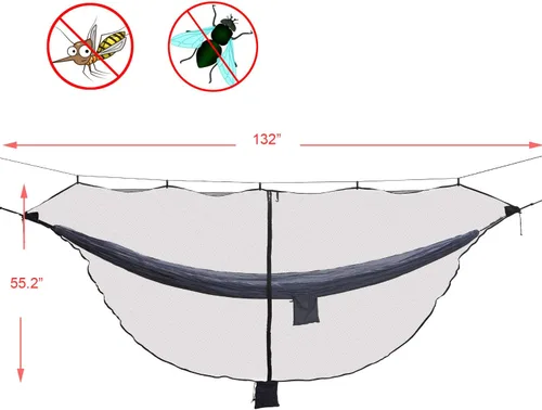 Vista 7 de Mosquitera para hamaca de camping, hamaca compacta y ligera, 12 pies de largo con cremalleras de doble cara, se adapta a todas las hamacas de camping