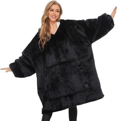Vista 8 de THREE POODLE - Manta con capucha portátil para mujeres, sudadera con capucha de sherpa de gran tamaño para adultos hombres, mantas con capucha