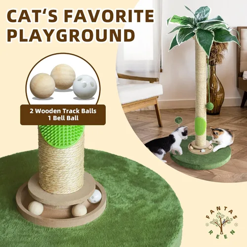 Vista 4 de Fantasreen Poste rascador para gatos de 33 pulgadas, rascador alto para gatos de interior con juguete para gatos y pelota interactiva, autocuidado