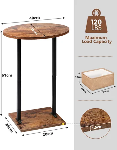 Vista 3 de Eufrozy Mesa auxiliar de madera pequeña de 24 pulgadas redonda con cesta