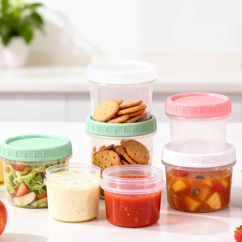 Vista 4 de DEMORA Recipientes pequeños de plástico de 4 onzas con tapas giratorias [20 juegos], recipientes apilables de almacenamiento de alimentos pequeños