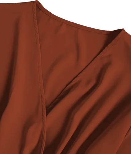 Vista 4 de LYANER Blusa corta de manga larga con cuello en V y volantes para mujer