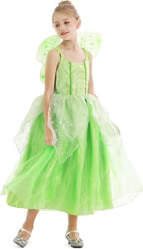 Vista 2 de Jurebecia Little Girls Tinkerbell Costume Princess Fairy Dress up Toddler Kids Fancy Birthday Halloween Outfit with Wings