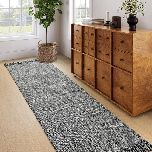 Vista 51 de Collive Alfombra de Baño Negra, 2' x 3' Tejida a Mano Lavable Alfombras Pequeñas de Cocina, Alfombra de Entrada Reversible de Algodón Alfombra