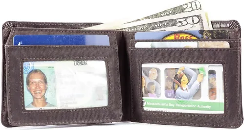 Vista 2 de Big Skinny Billetera delgada de cuero para hombre, con capacidad para hasta 30 tarjetas