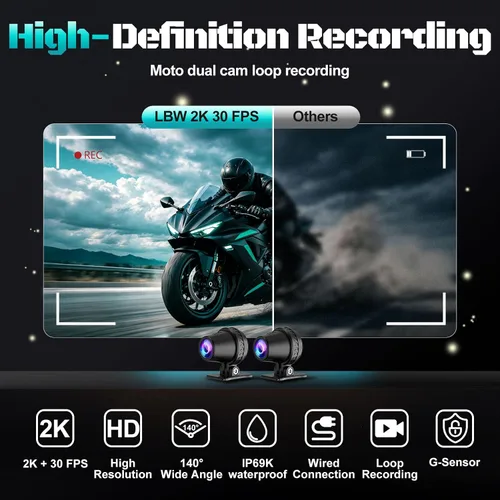 Vista 6 de LBW 2026 - GPS CarPlay para motocicleta de 6 pulgadas con Android Auto inalámbrico, doble cámara de tablero 2K, sistema de navegación, impermeable