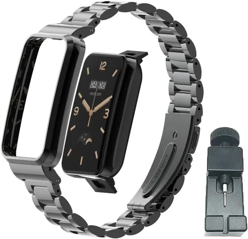 Vista 11 de Correa compatible con Xiaomi Mi Band 7, correas de repuesto de metal de acero inoxidable, accesorios para pulsera inteligente Mi Band 7 FG1 Negro