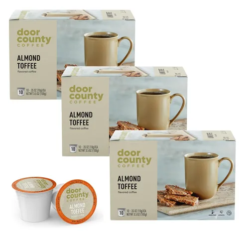 Vista 23 de Door County Coffee Café Molido con Sabor a Toffee de Almendra - 10 Tazas de Una Sola Porción - Tostado Medio - 100% Arábica Especial - Gourmet