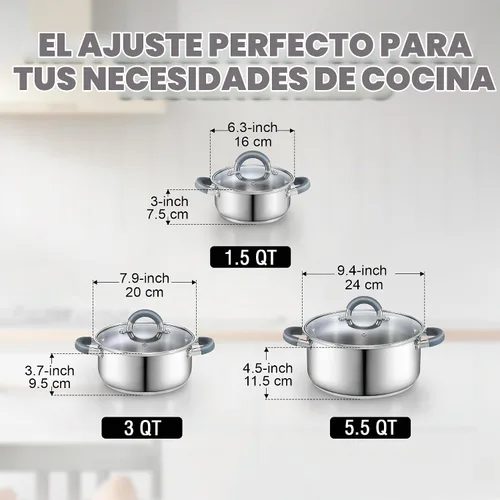 Vista 2 de Cook N Home Basics - Juego de utensilios de cocina de acero inoxidable Mango de silicona gris