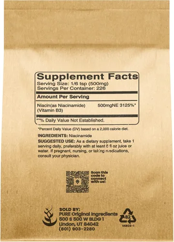 Vista 2 de Pure Original Ingredients Niacinamida 4oz Sin Rubor, Sin Gluten