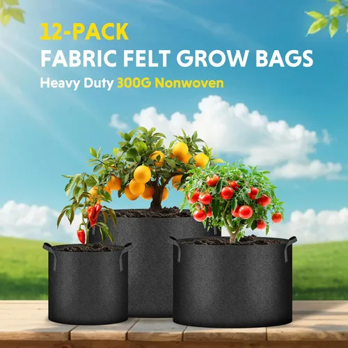 Vista 3 de iPower Paquete de 12 bolsas de cultivo de 1 galón, macetas de tela no tejida de aireación gruesa resistente con asas de nailon y 12 etiquetas