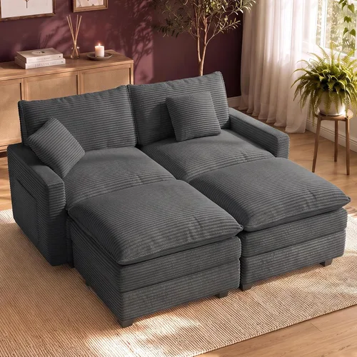 Vista 48 de Cloud Couch Sectional, L Shaped Modular Sofa with Movable Ottoman Negro