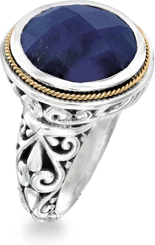 Vista 3 de Ross-Simons 15.00 Carat Sapphire Bali-Style Ring in Sterling Silver and 18kt Yellow Gold