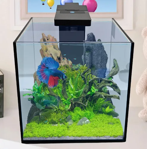 Vista 3 de LEVEL ONE PETS - Mini Betta de 3 galones, kit de acuario de peces pequeños, incluye filtro sumergible Duo 2 en 1 con luz LED
