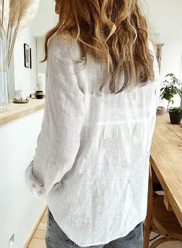Vista 3 de Astylish - Blusa con cuello en V y mangas enrollables con botones para mujer