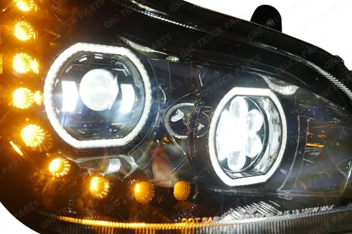 Vista 7 de QSC Truck Parts Conjunto completo de faros delanteros negros LED y espejo de capó LED compatible con Kenworth T680