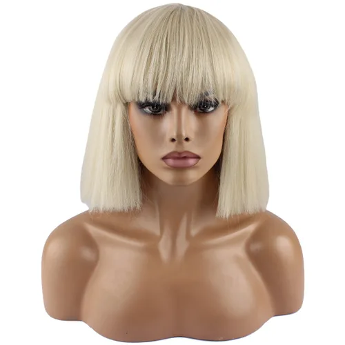 Vista 14 de WeKen peluca de moda con corte bob corto, con flequillo recto, para mujer, peluquines sintéticos, Negro