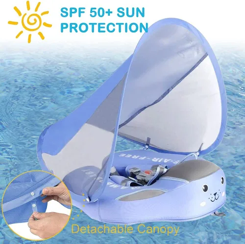 Vista 4 de Mambobaby Flotador de piscina para bebé con toldo y cola, flotador de natación para bebé, no inflable, flotador sólido para bebé, mejorado, suave