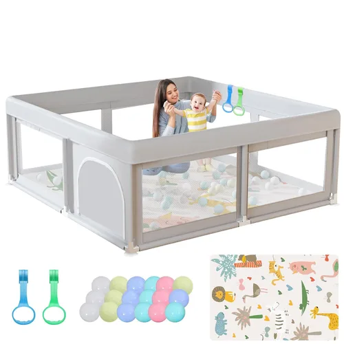 Vista 8 de Hiaksedt Corralito, cerca para bebés y niños pequeños, para interiores y exteriores, con malla transpirable anticaídas (color rosa) Estructura