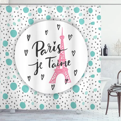 Vista 30 de Ambesonne set de cortina para baño decorativa de tela de poliéster con ganchos