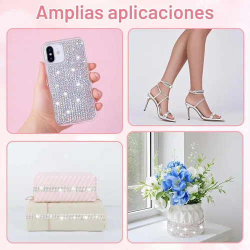 Vista 5 de Gartful Bedazzling - Tiras de diamantes de imitación de varios anchos, cinta autoadhesiva para manualidades, decoración de teléfono, jarrones AB