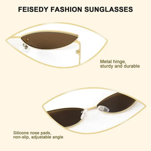 Vista 5 de FEISEDY Gafas de sol de diseñador de moda Retro pequeños pétalos forma arco templo diseño B2298