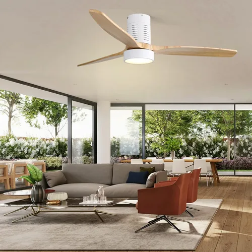 Vista 7 de Sofucor Ventiladores de techo de 52 pulgadas con luces y control remoto, moderno ventilador de techo de madera de perfil bajo, regulable LED, motor