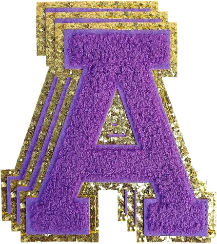 Vista 171 de 3 parches de letras de felpilla roja, parches de letras termo-adhesivas de 4-1/2" con brillantina para ropa, S