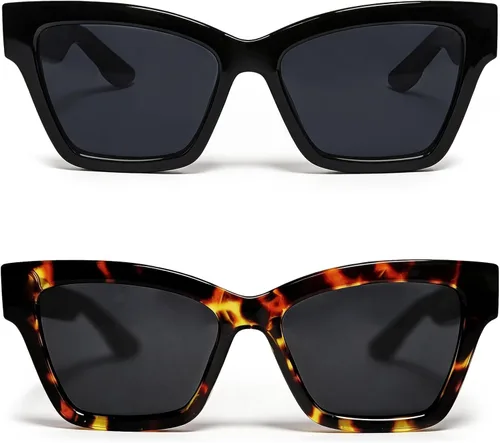 Vista 8 de VISOONE Cat Eye Sunglasses for Women Men Designer Retro UV400 Shades Negro/Marrón