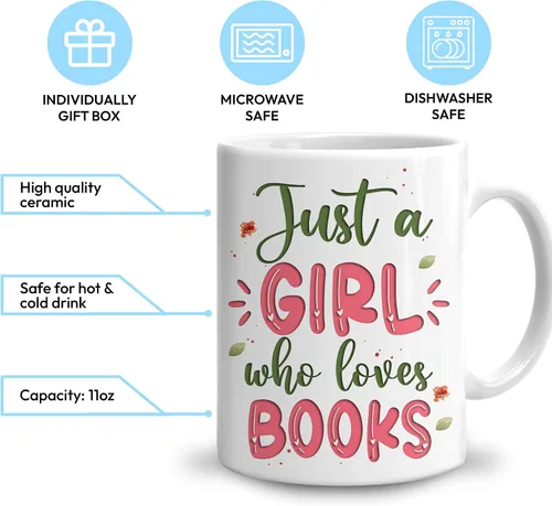 Vista 3 de Hyturtle Regalos Personalizados para Amantes de los Libros - Solo una Chica que Ama los Libros Taza de Café Personalizada de Cerámica 11oz - Regalos
