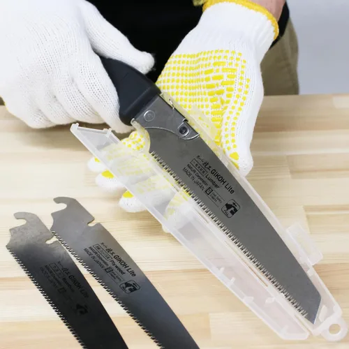 Vista 6 de KAKURI Sierra de mano japonesa [corte de bambú] Sierra de tracción japonesa de 8-1/4 pulgadas con cubierta de cuchilla, fabricada en Japón