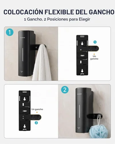 Vista 3 de AIKE EasyPush - Dispensador de jabón líquido para montaje en pared, 11.8 Negro