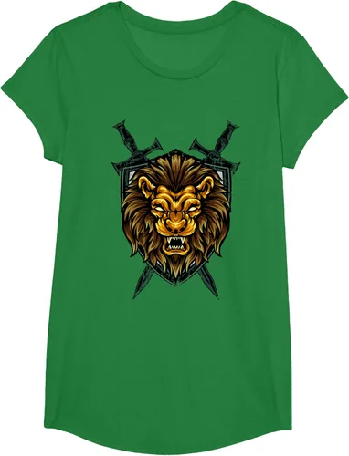 Vista 79 de Camiseta con diseño de caballero medieval renacentista, con diseño de espada de león, Negro, S