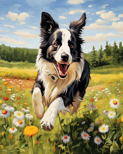 Vista 7 de ZMHZMY Pintura por números para adultos, Border Collie corriendo sobre hierba, pintura digital por números, kits en lienzo, arte de pared, paisaje