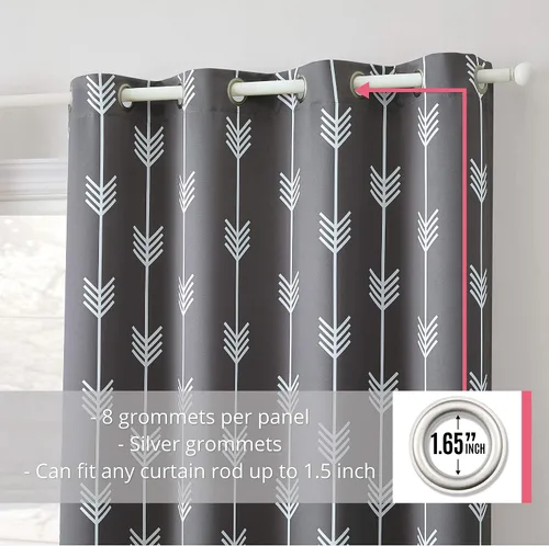 Vista 2 de HLC.ME Paneles de cortinas opacas con estampado de flechas para oscurecer la habitación, con ojales, para habitación de niños, juego de 2
