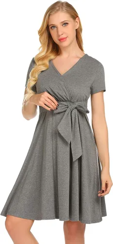 Vista 3 de Ekouaer Vestido de maternidad para mujer, con lazo frontal, para fiesta o uso casual