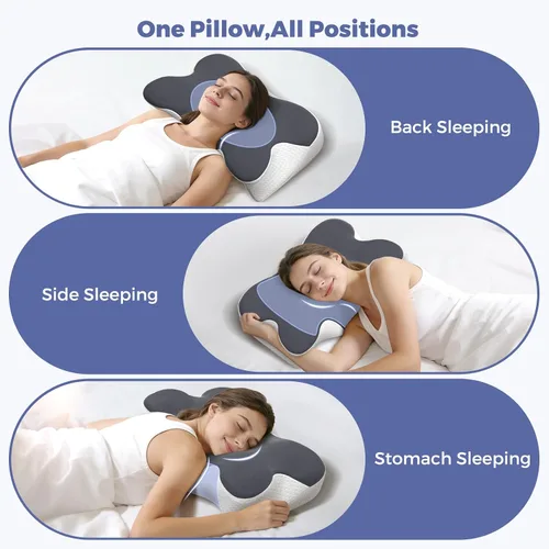 Vista 9 de Almohada cervical para aliviar el dolor de cuello, almohada cervical de espuma viscoelástica para dormir, almohada ortopédica de apoyo para el Gris