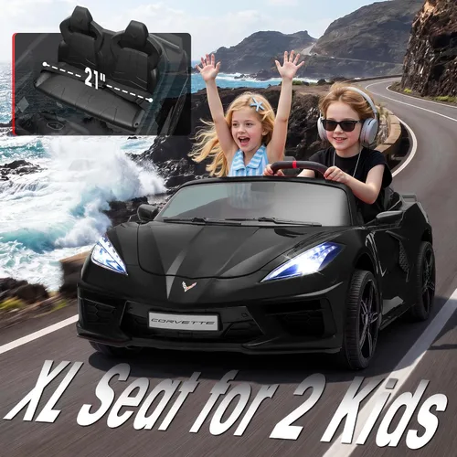 Vista 4 de Chevrolet Corvette C8 de 24 V con licencia de paseo de juguete con motor de 800 W, 21 pulgadas, 2 plazas, control remoto, absorción de impactos de 4