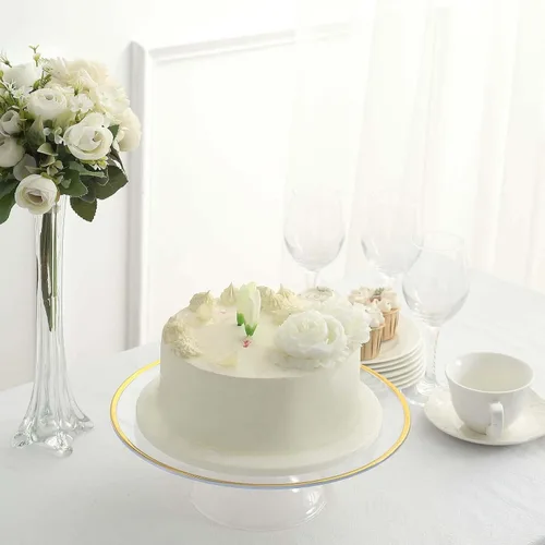 Vista 5 de Efavormart - Paquete de 2 elevadores de plástico transparente de 12 pulgadas con borde dorado para cupcakes y postres, soporte desechable para tartas