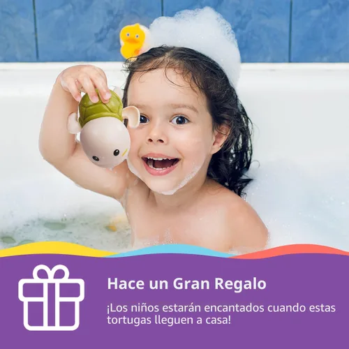 Vista 6 de LiKee Juguetes de baño, paquete de 3 con 3 colores, lindas tortugas de natación, juguetes de cuerda para bebés de 1 año en adelante, juguetes