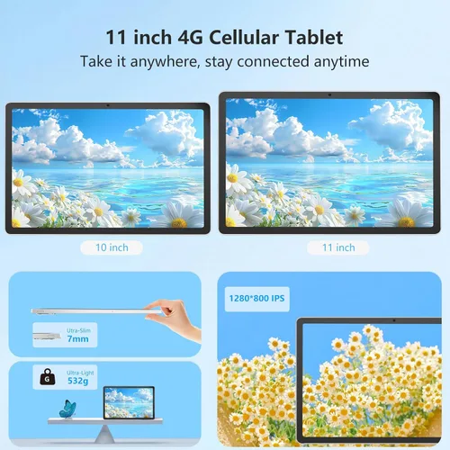 Vista 4 de NRKDUBQ Tablet Android 15 de 11 pulgadas 128GB con ranura para tarjeta SIM, teclado de 20 GB de RAM, tableta celular 4G LTE T-moblie Phablet
