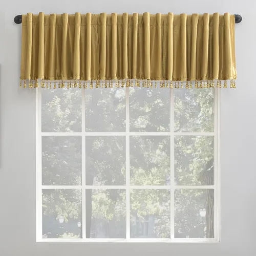 Vista 16 de Sun Zero Greyson - Valance de cortina con pestaña trasera de seda de dupioni de imitación con borlas de cuentas y aislamiento térmico total opaco