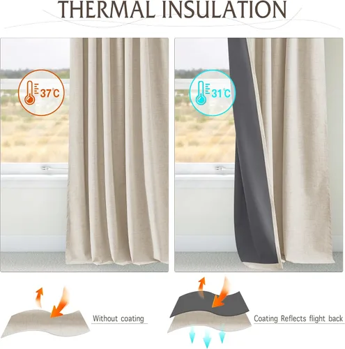 Vista 152 de RYB HOME Cortinas de lino texturizado 100% opacas de 84 pulgadas de largo, aislamiento térmico, privacidad, ahorro de energía para dormitorio, sala