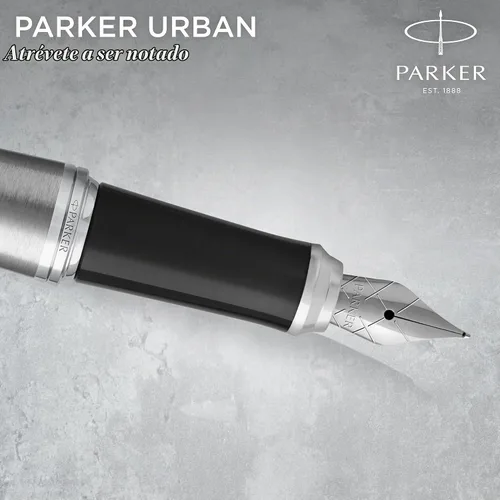 Vista 4 de Parker Urban pluma estilográfica, punta fina, tinta azul recargable Metro Metallic Chrome Trim