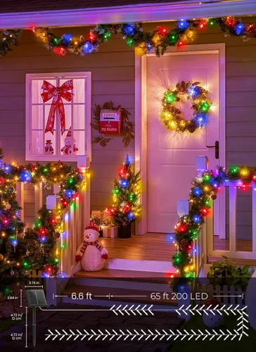 Vista 4 de Brightown - Paquete de 2 luces solares de Navidad en tira para exteriores, total 44 metros, 400 LED, luces de hadas parpadeantes impermeables con 8
