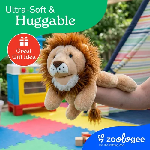 Vista 6 de The Petting Zoo Marioneta de peluche de mano de león, regalos para niños, animales de marioneta, juguete interactivo de peluche de 16 pulgadas