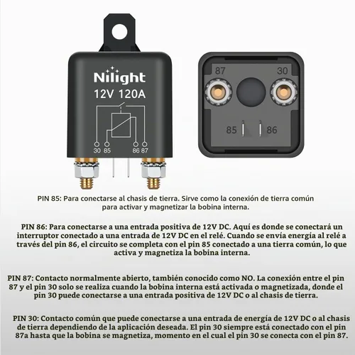 Vista 5 de Nilight Relé de Arranque de 120A, Interruptor de Relés Divididos de 4 Pines, 12V Continuo Servicio Pesado SPST Alta Corriente 4 Terminales Control